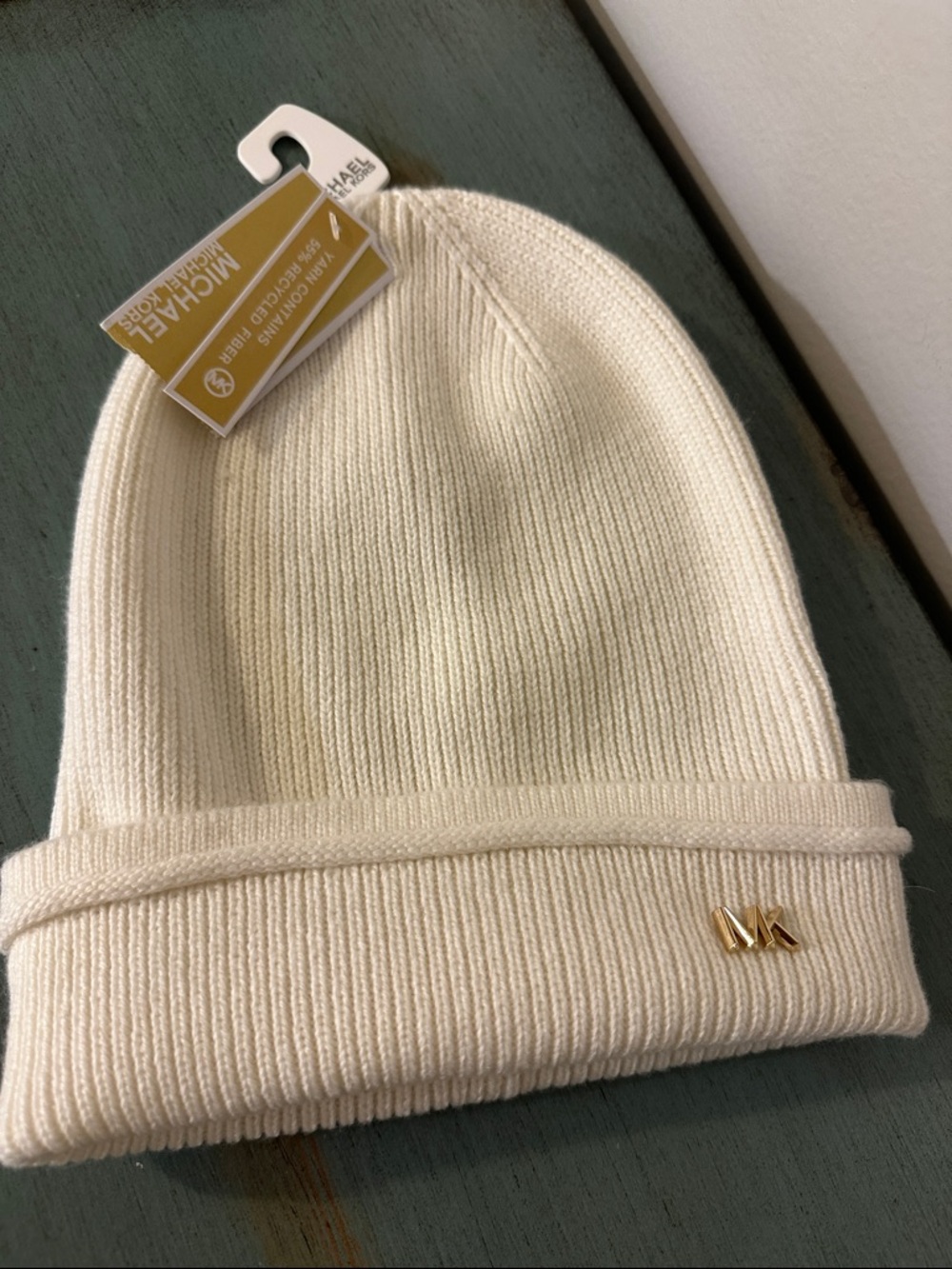 Michael Kors Ivory Ribbed Knit Beanie